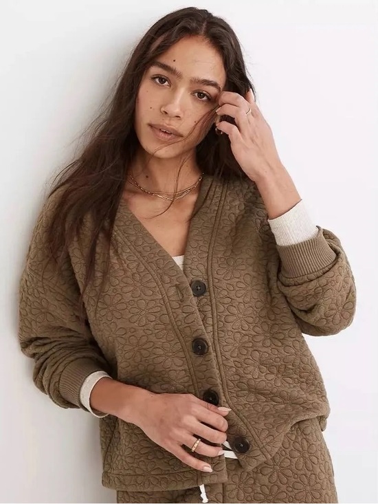 Handmade Sweaters - Madewell Floral Quilted Cardigan Jacket Brown Size S